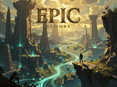Epic open world RPG - adventurer overlooks vast magical fantasy landscape with ancient ruins